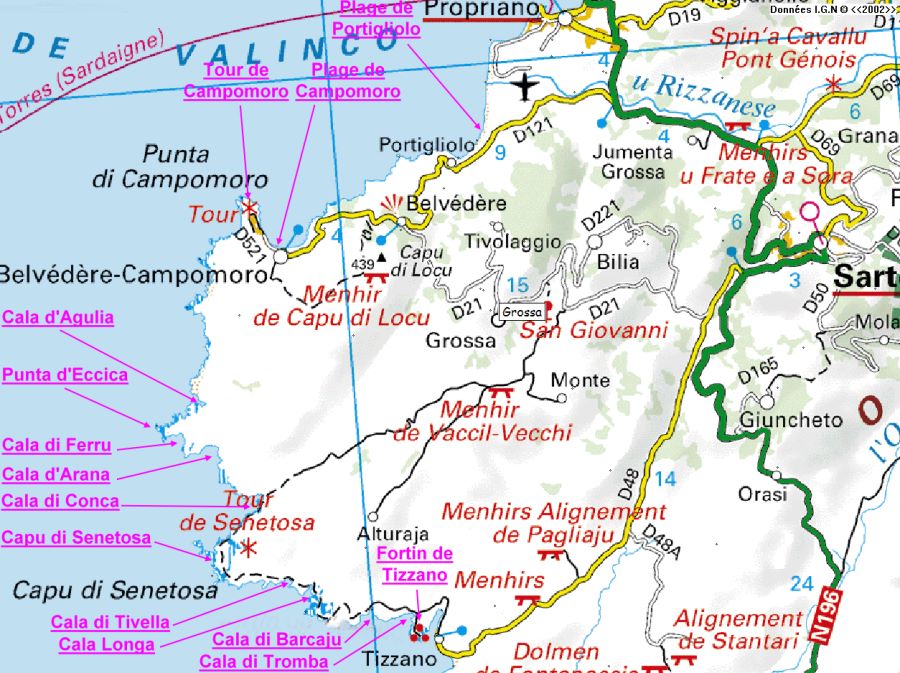Carte du littoral du Capu di Senetosa